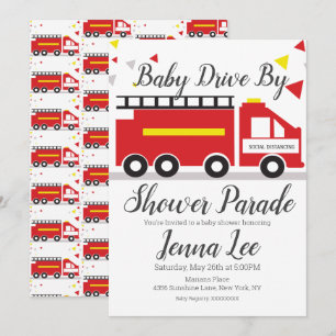 Brandweerwagen Baby Shower Parade Kaart
