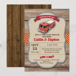 Brandweerwagen baby shower uitnodiging. Vintage ro Kaart
