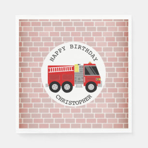 Brandweerwagen + bakstenen Brandweerman Verjaardag Servet