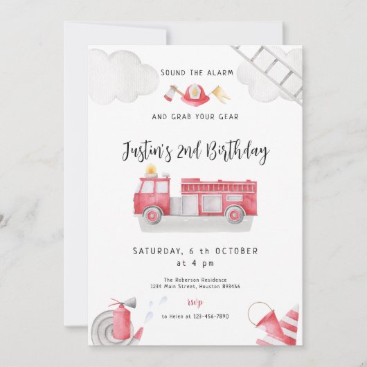 Brandweerwagen belt alle eenheden Birthday Boy Kaart (Voorkant)