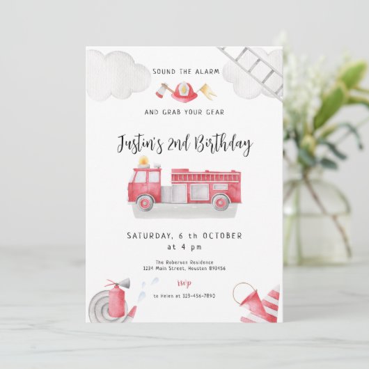 Brandweerwagen belt alle eenheden Birthday Boy Kaart (Staand voorkant)