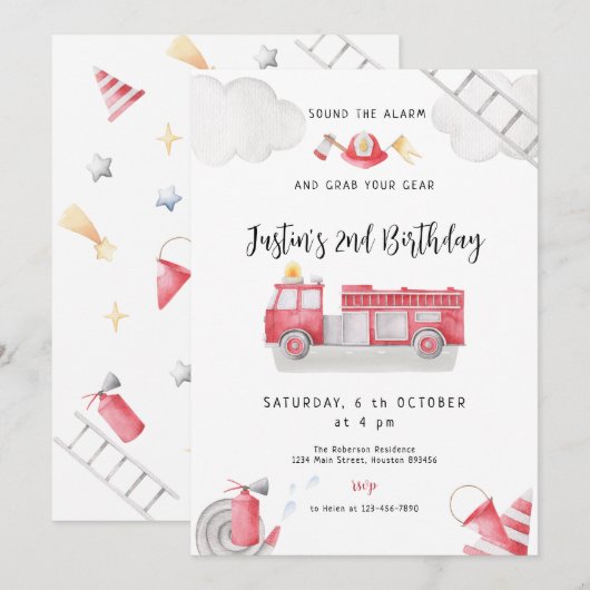 Brandweerwagen belt alle eenheden Birthday Boy Kaart (Voorkant / Achterkant)