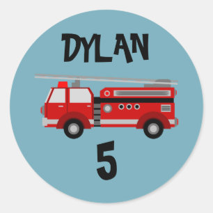 Brandweerwagen - Birthday-round-sticker Ronde Sticker