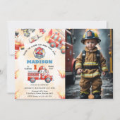 Brandweerwagen Brandweerauto 1e verjaardag Party F Kaart (Voorkant)