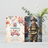 Brandweerwagen Brandweerauto 1e verjaardag Party F Kaart (Staand voorkant)