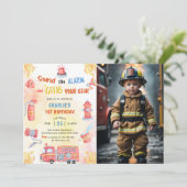 Brandweerwagen Brandweerauto 1e verjaardag Party F Kaart (Staand voorkant)