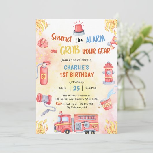 Brandweerwagen Brandweerauto 1e Verjaardagsfeest Kaart (Staand voorkant)