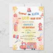 Brandweerwagen Brandweerauto 1e Verjaardagsfeest Kaart (Voorkant)