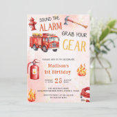 Brandweerwagen Brandweerauto 1e Verjaardagsfeest Kaart (Staand voorkant)