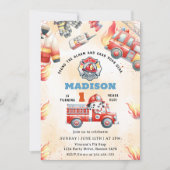 Brandweerwagen Brandweerauto 1e Verjaardagsfeest Kaart (Voorkant)