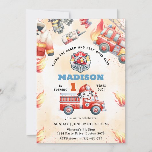 Brandweerwagen Brandweerauto 1e Verjaardagsfeest Kaart (Voorkant)