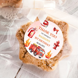 Brandweerwagen Brandweerman 1e Verjaardag Party Cl Ronde Sticker