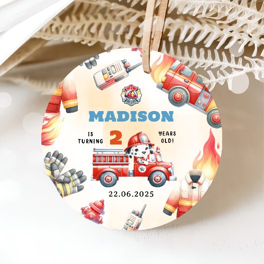 Brandweerwagen Brandweerman 2e Verjaardagsfeest Bedankjes Labels