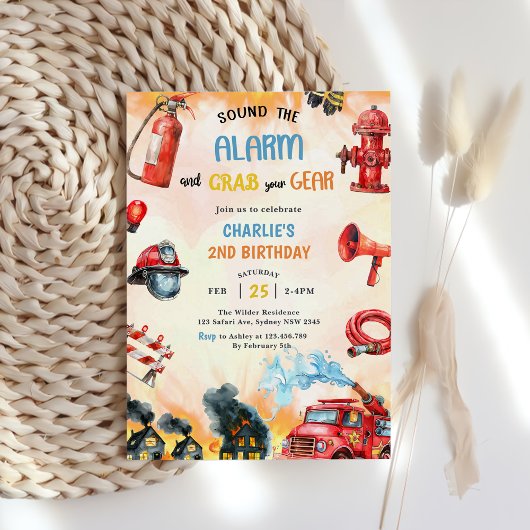Brandweerwagen Brandweerman 2e Verjaardagsfeest Kaart