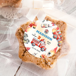 Brandweerwagen Brandweerman 2e Verjaardagsfeest Ronde Sticker