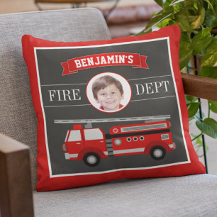 Brandweerwagen Brandweerman Aangepaste Foto Naam K Kussen