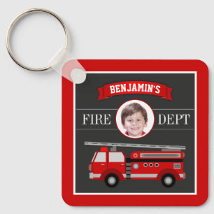Brandweerwagen Brandweerman Aangepaste Foto Naam K Sleutelhanger