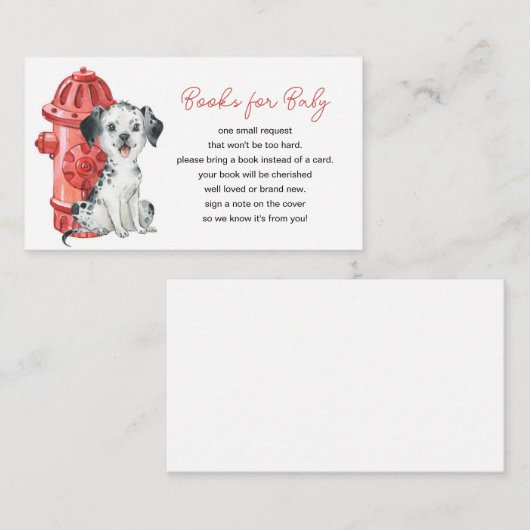 Brandweerwagen Brandweerman Baby shower Boekaanvra Informatiekaartje (Voorkant / Achterkant)