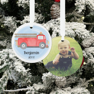 Brandweerwagen brandweerman foto aandenken Kerstmi Ornament