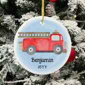 Brandweerwagen Brandweerman Foto Keepsake Kerstmis Keramisch Ornament