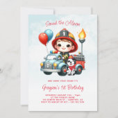 Brandweerwagen Brandweerman Jongen 1e Verjaardag Kaart (Voorkant)