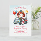 Brandweerwagen Brandweerman Jongen 1e Verjaardag Kaart (Staand voorkant)