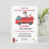 Brandweerwagen Brandweerman Kinder 2e Verjaardagsf Kaart (Staand voorkant)