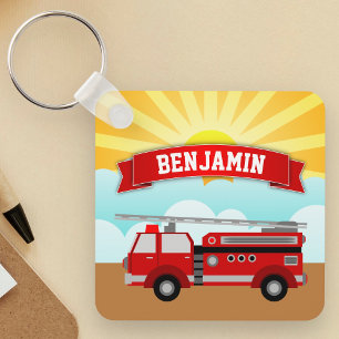 Brandweerwagen Brandweerman Persoonlijke Naam Kind Sleutelhanger