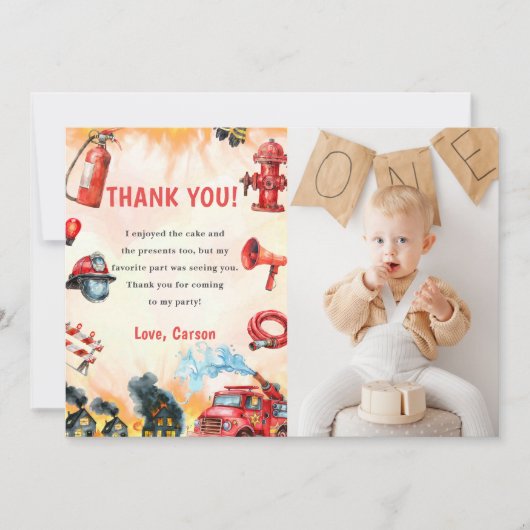 Brandweerwagen Brandweerman Verjaardag Dank u kaar Kaart (Voorkant)