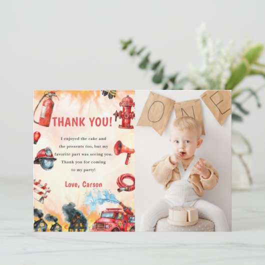 Brandweerwagen Brandweerman Verjaardag Dank u kaar Kaart (Staand voorkant)