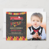 Brandweerwagen Brandweerman Verjaardag Uitnodiging (Voorkant)