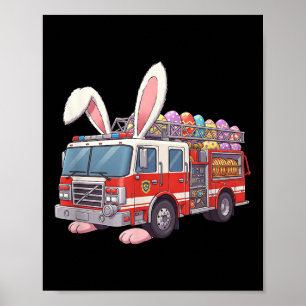 Brandweerwagen Bunny Paasdag Brandweermannen Poster