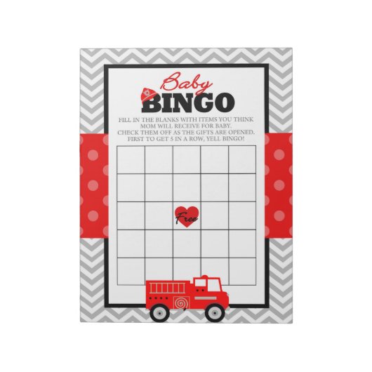 Brandweerwagen Cadeau Bingo Baby Shower Spelpakket Notitieblok (Linkerzijde)