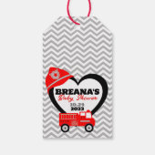 Brandweerwagen Chevron Baby shower Favor Cadeaulabel (Achterkant)