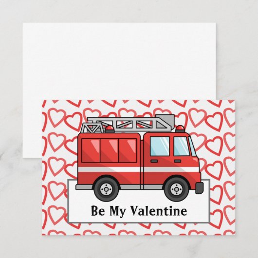Brandweerwagen en harten Valentijn Kaart van het k (Voorkant / Achterkant)