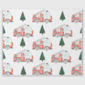 Brandweerwagen en Kerstboom Inpakpapier (Vlak)