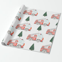 Brandweerwagen en Kerstboom Inpakpapier