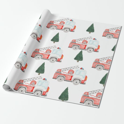 Brandweerwagen en Kerstboom Inpakpapier (Uitgerold)