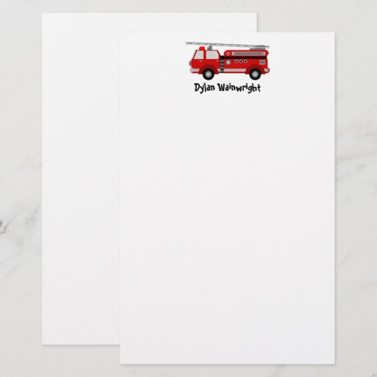 Brandweerwagen gepersonaliseerd briefpapier (Voorkant / Achterkant)