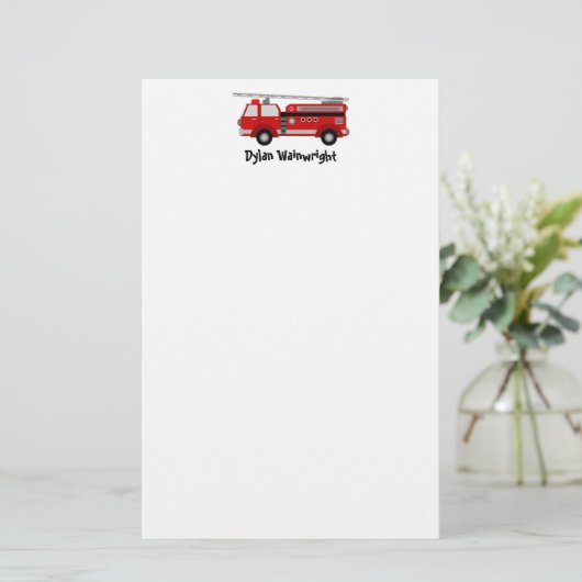 Brandweerwagen gepersonaliseerd briefpapier (Staand voorkant)