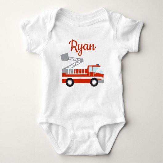 Brandweerwagen Gepersonaliseerde Baby Bodysuit (Voorkant)