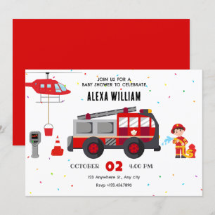 Brandweerwagen helikopter baby shower kaart