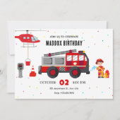 Brandweerwagen helikopter uitnodiging voor verjaar (Voorkant)