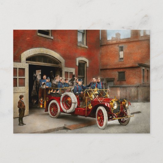 Brandweerwagen - Het vliegend team 1911 Briefkaart (Voorkant)