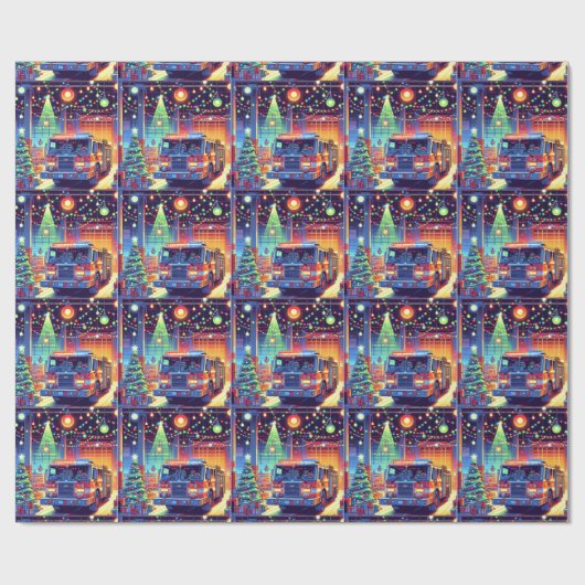 Brandweerwagen in Brandweerkazerne Kerstboom en Gi Cadeaupapier (Vlak)