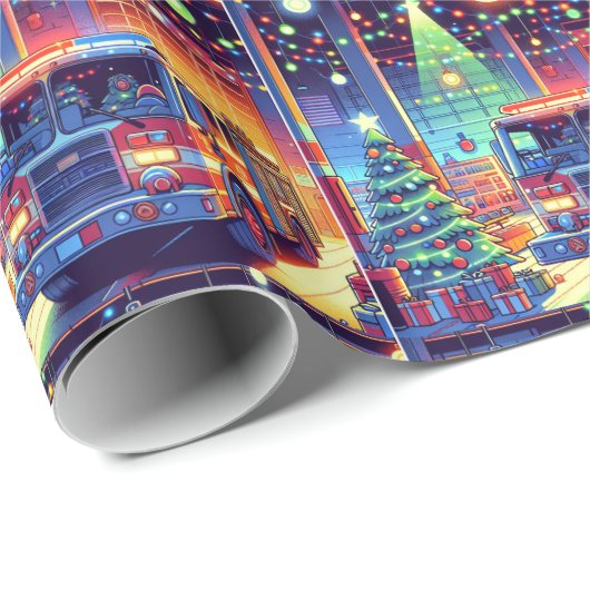 Brandweerwagen in Brandweerkazerne Kerstboom en Gi Cadeaupapier (Rol Hoek)