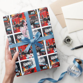 Brandweerwagen in Stad Cadeaupapier