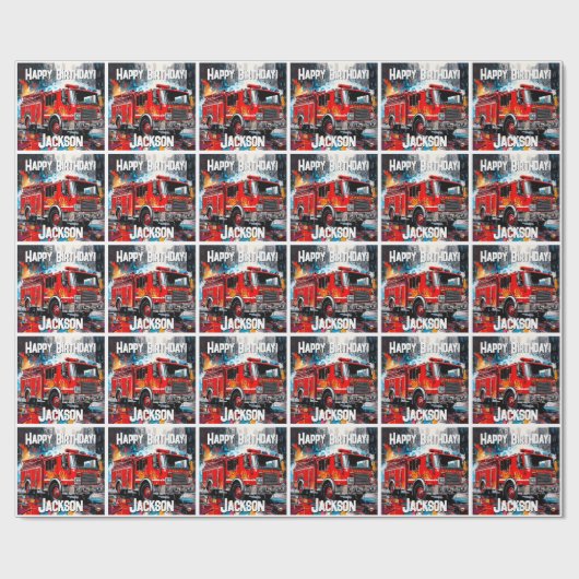 Brandweerwagen in Stad Cadeaupapier (Vlak)