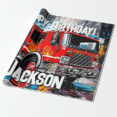 Brandweerwagen in Stad Cadeaupapier (Uitgerold)