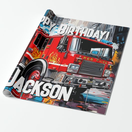 Brandweerwagen in Stad Cadeaupapier (Uitgerold)